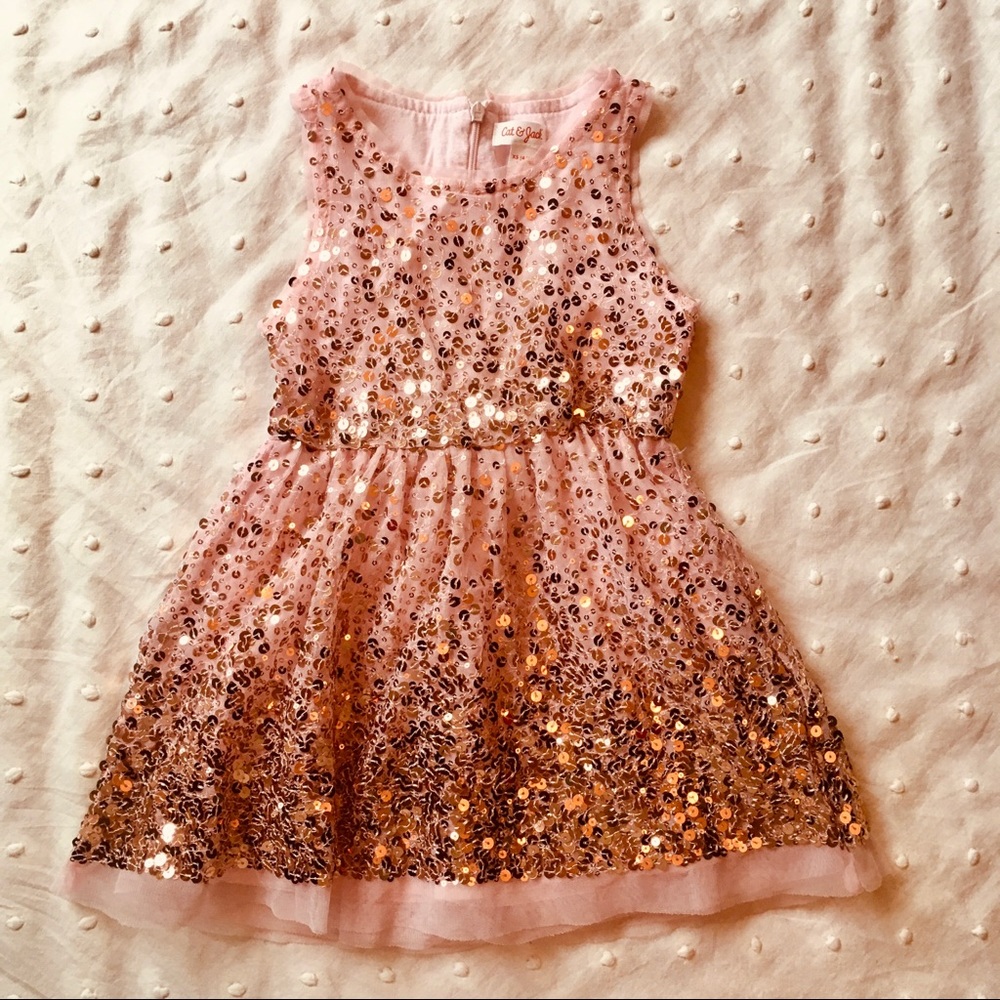 C&J Blush Sequin Holiday Dress